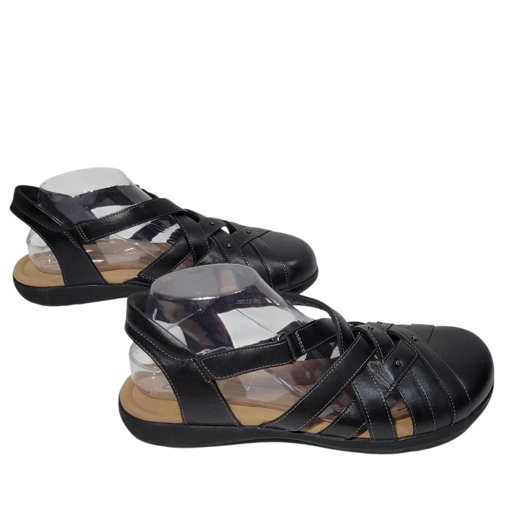 Clarks Elizabelle Sea Sandals Womens 10W Wide Black Leather Strappy Closed Toe - Picture 13 of 16